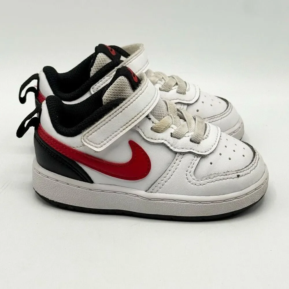 Nike Court Borough 2 Black White Red Aplix Sneakers - Kids US 6C / BQ5453-110
